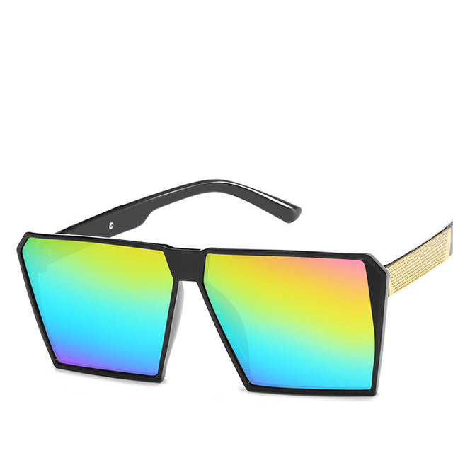 New Unisex Retro Square Oversized Reflective Sunglasses w/ Gold Legs