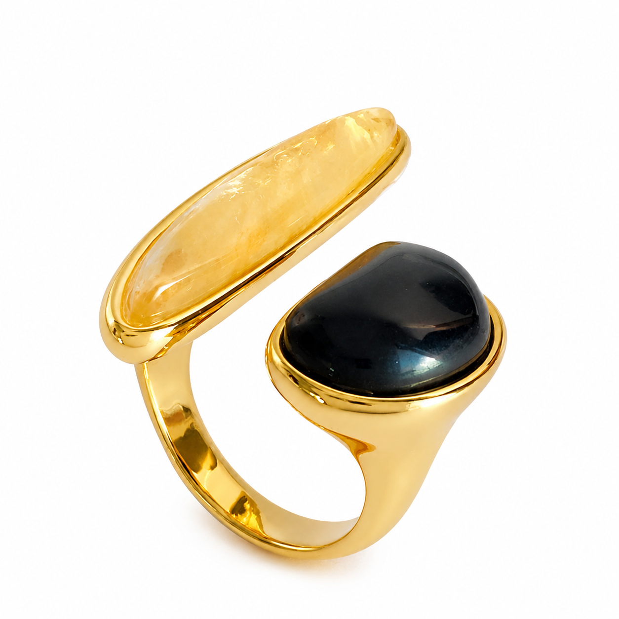 18K Gold Adjustable Ring w/ Faux Black Pearl