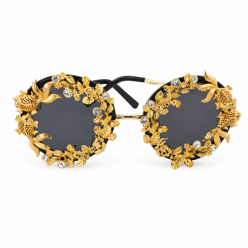 Women's Luxury Baroque Sunglasses w/ Vintage Metal Floral Design