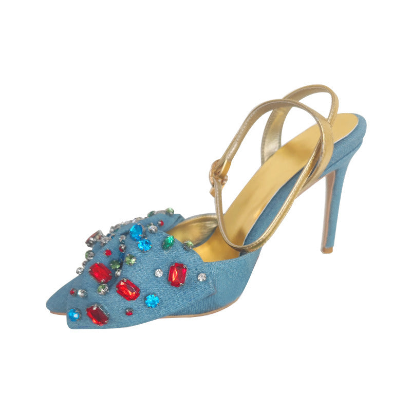 Women's High Heel Pointed Pump w/ Embellished Rhinestone Bow