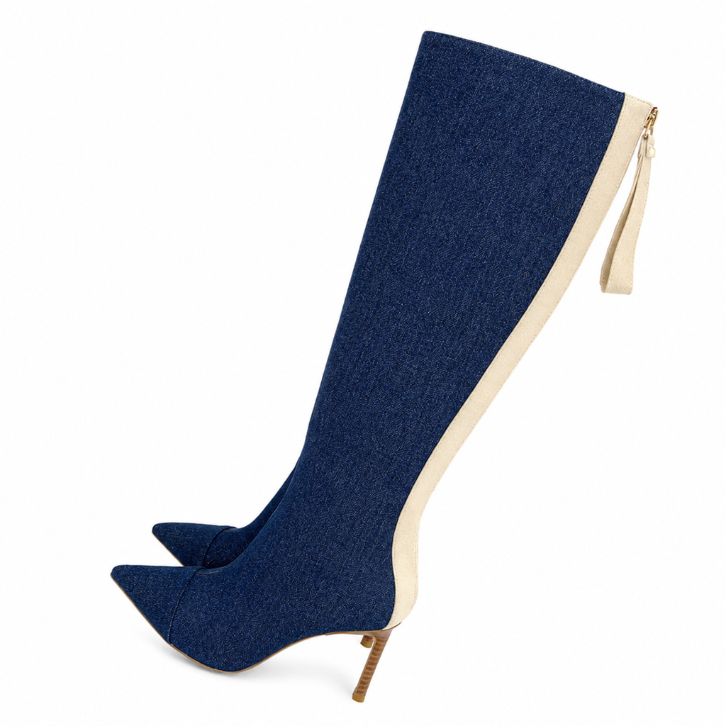 Women's Winter Knee High Heel Boot w/ Pointy Toe