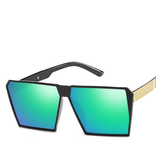 New Unisex Retro Square Oversized Reflective Sunglasses w/ Gold Legs