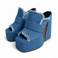 Women's Fish Mouth Denim Muller Platform Heel w/ Frayed Edges