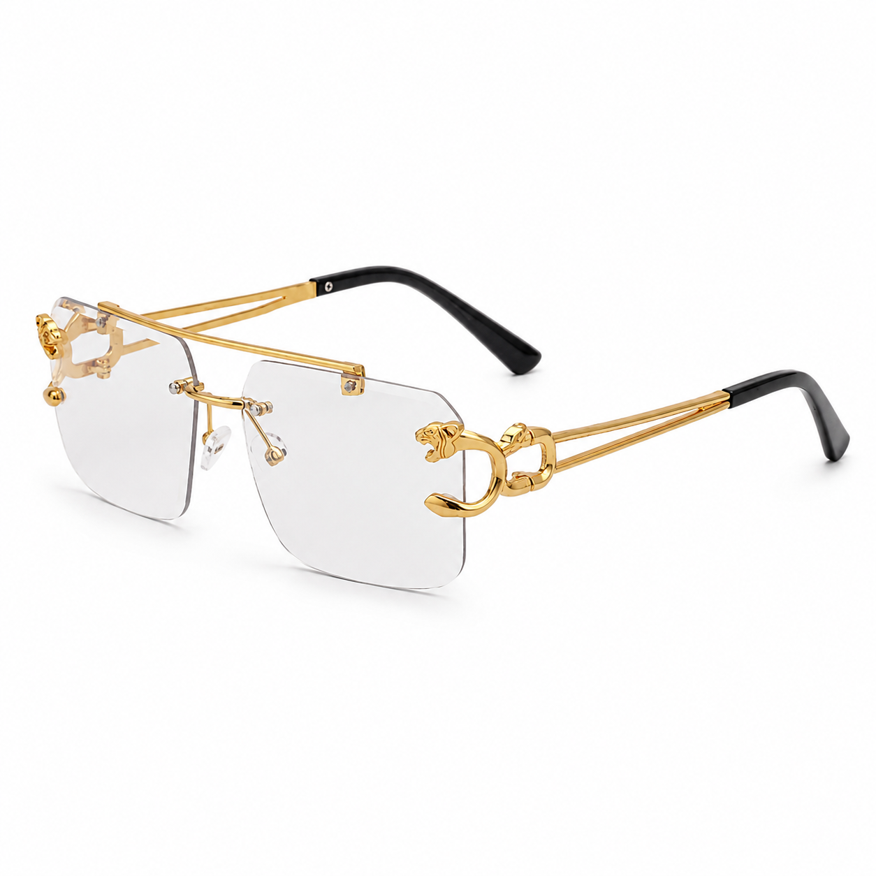 New Vintage Frameless Sunglasses w/ Gold Panther Head