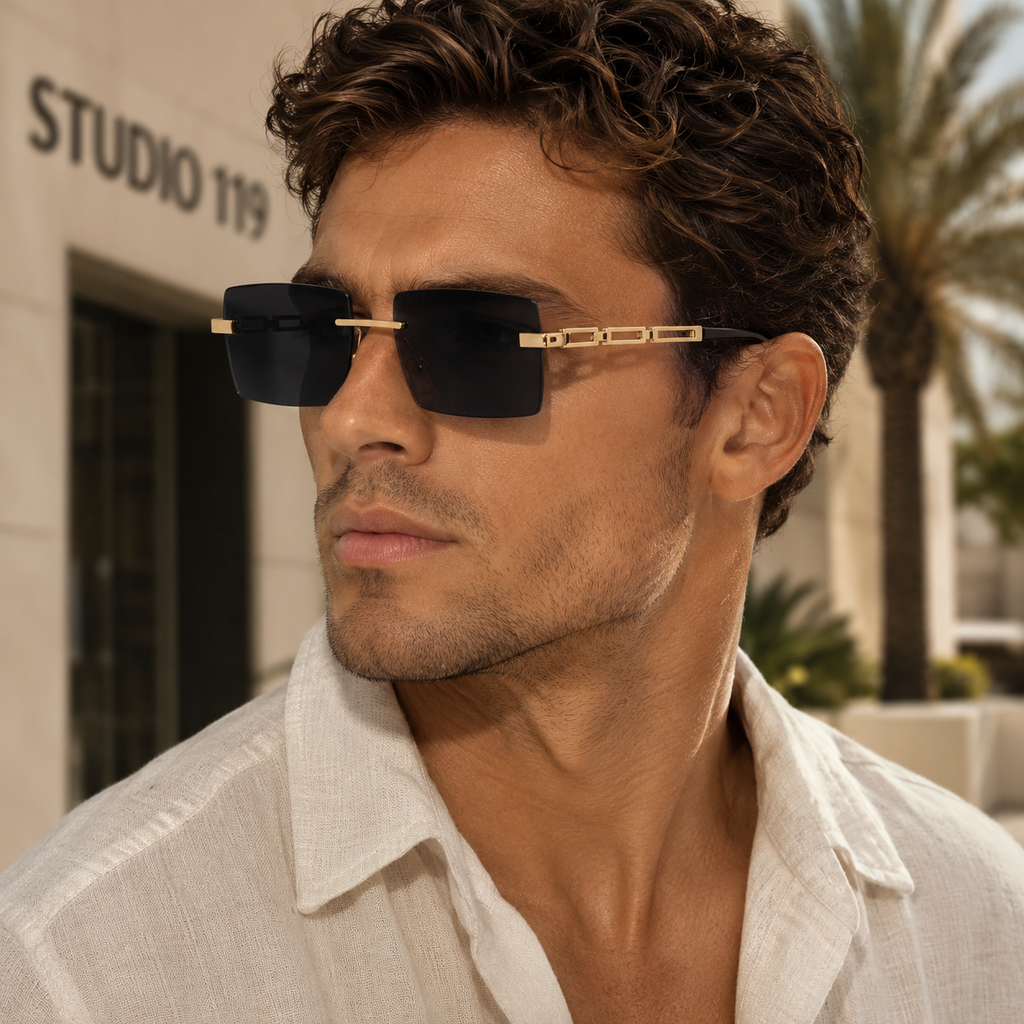 Unisex Rectangle Frameless Sunglasses W/ Metal Chain Leg