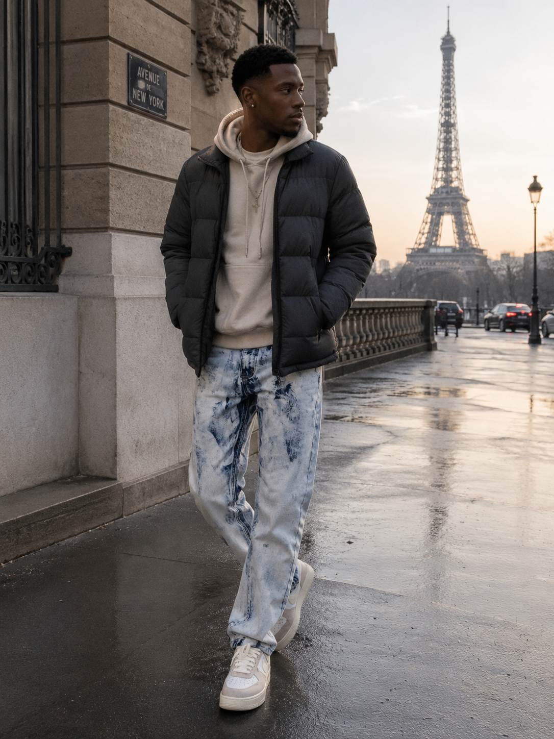 Men's Tie-Dye White Street Style Straight Slim Denim Pants