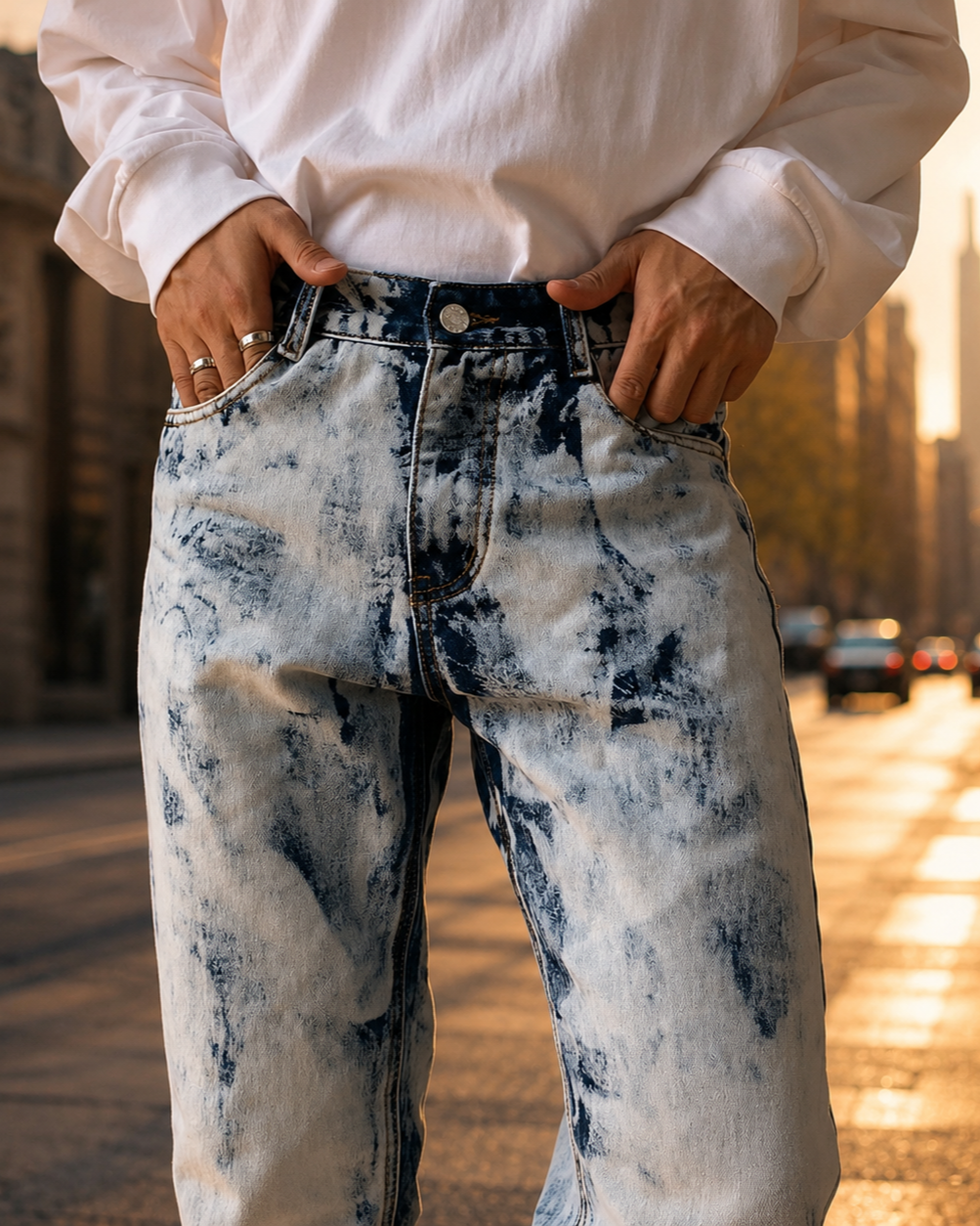 Men's Tie-Dye White Street Style Straight Slim Denim Pants