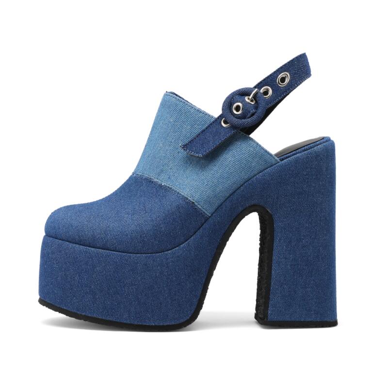 Women's Denim Splice Mueller Pump w/ Platform Heel & Sling Back Strap