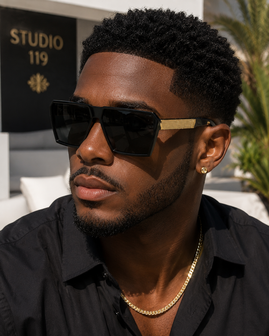 New Unisex Retro Square Oversized Reflective Sunglasses w/ Gold Legs