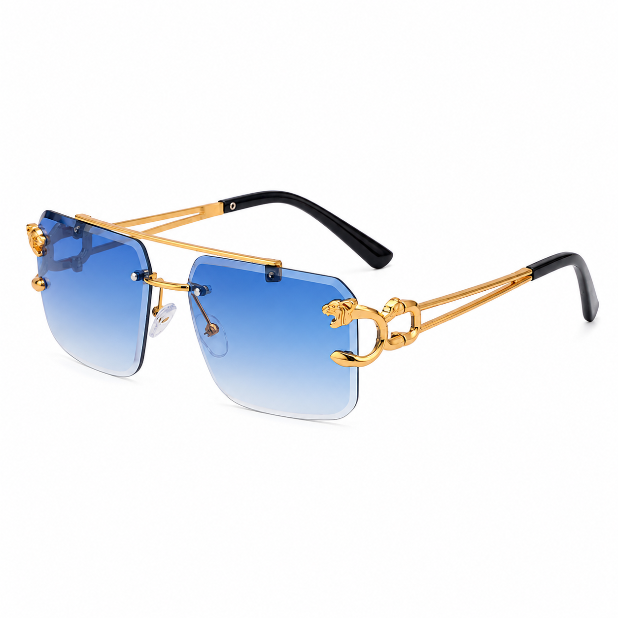 New Vintage Frameless Sunglasses w/ Gold Panther Head