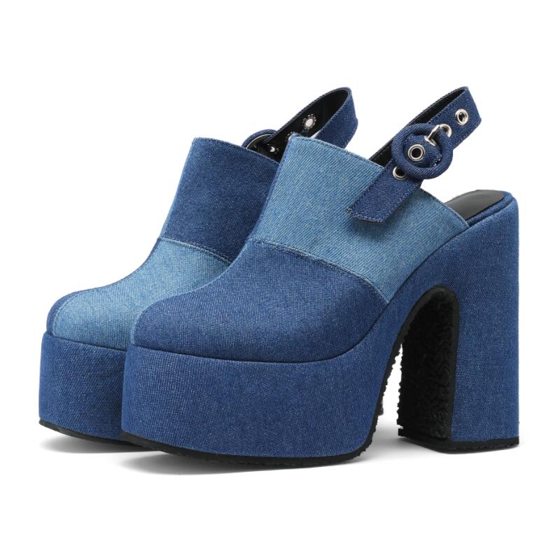 Women's Denim Splice Mueller Pump w/ Platform Heel & Sling Back Strap