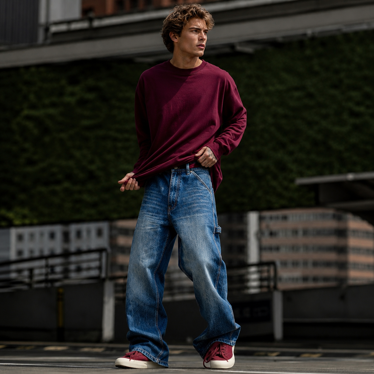Men's Non-Stretch Wide Legged Denim Jeans