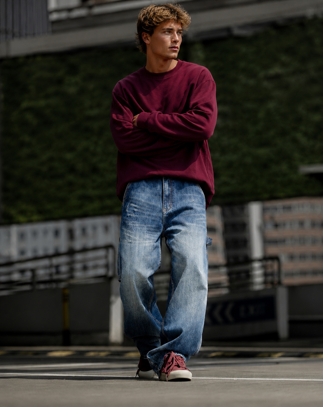Men's Non-Stretch Wide Legged Denim Jeans