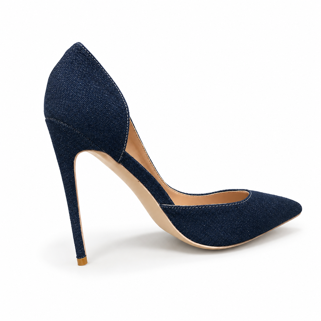 Women's Classic Navy Blue Denim Stiletto w/ Pointy Toe