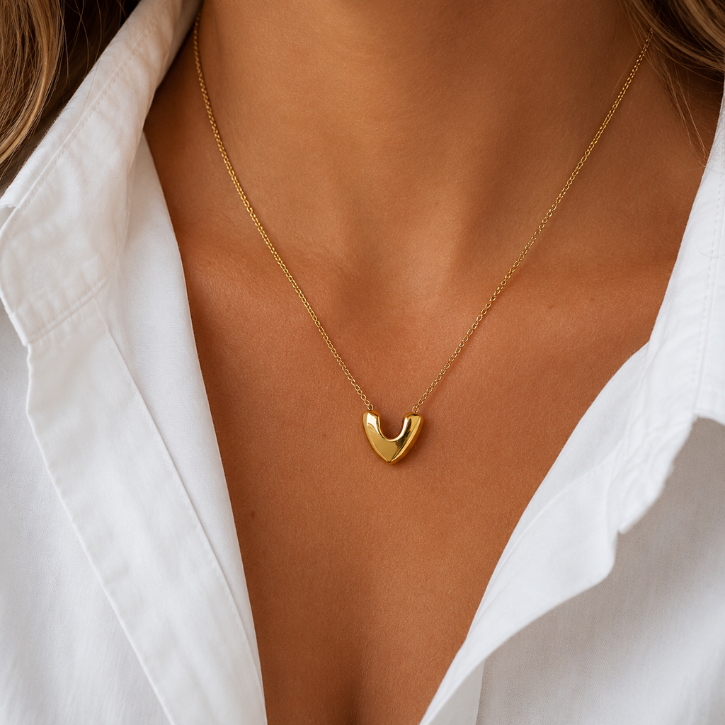 Gold-Plated Heart-Like Pendant Necklace