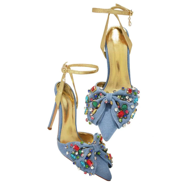 Women's High Heel Pointed Pump w/ Embellished Rhinestone Bow