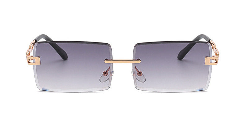 Unisex Rectangle Frameless Sunglasses W/ Metal Chain Leg