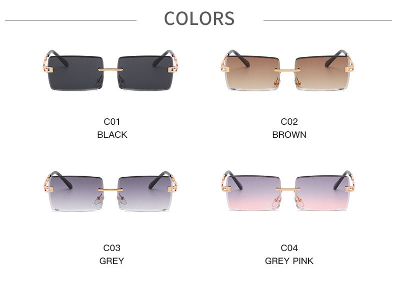 Unisex Rectangle Frameless Sunglasses W/ Metal Chain Leg