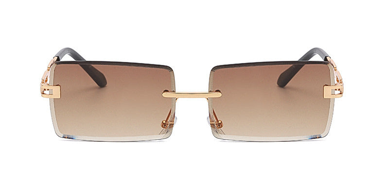 Unisex Rectangle Frameless Sunglasses W/ Metal Chain Leg