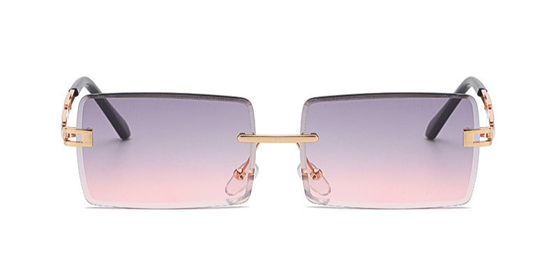 Unisex Rectangle Frameless Sunglasses W/ Metal Chain Leg