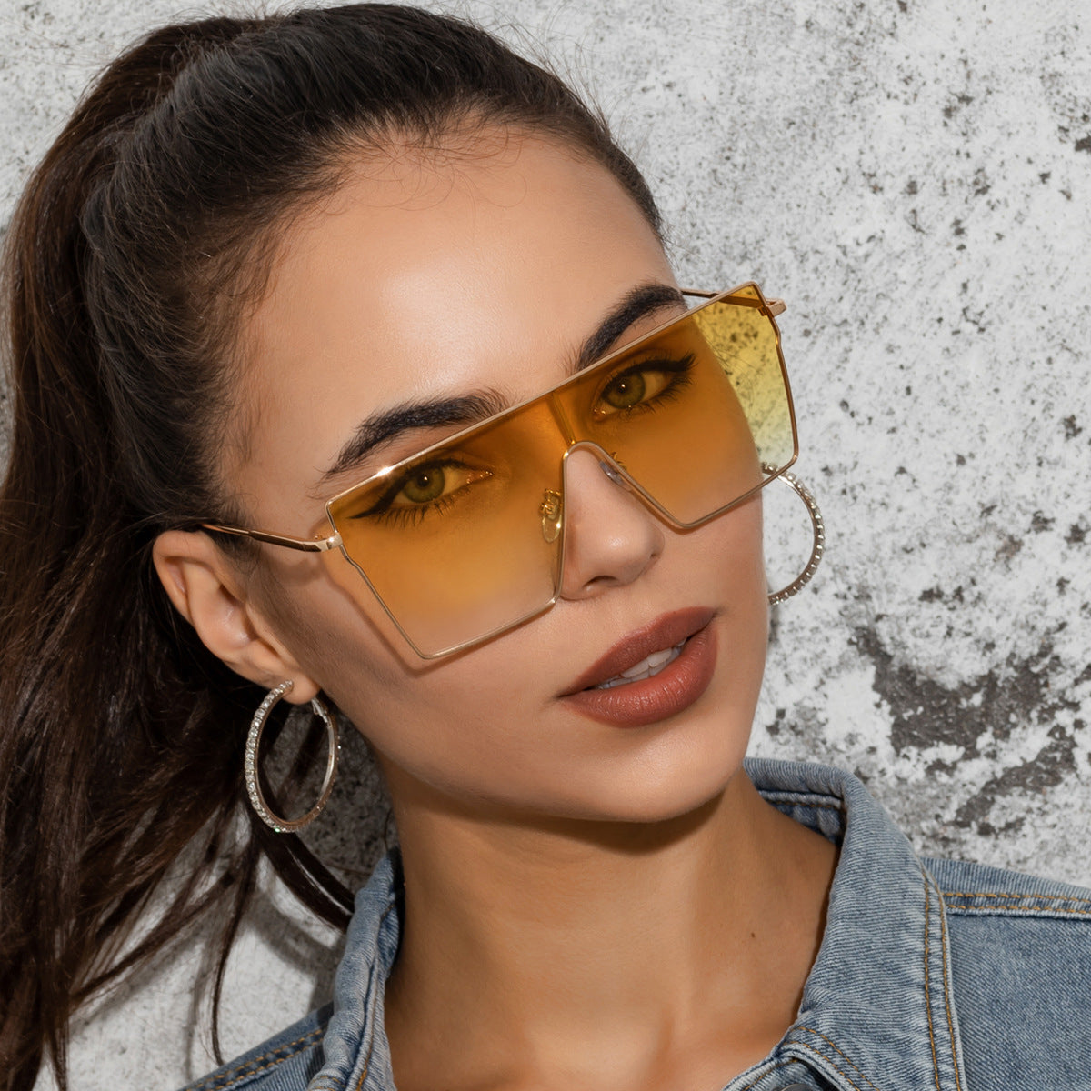Women's Oversize Square Frame Sunglasses W/ Gold Trimming