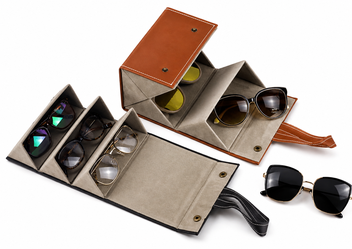 New Foldable Eye Wear Storage Case w/ PU Leather for 2/3/4/5/6 Pairs of Sunglasses