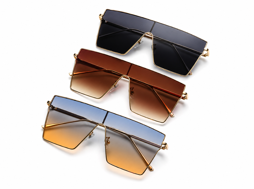 Women's Oversize Square Frame Sunglasses W/ Gold Trimming